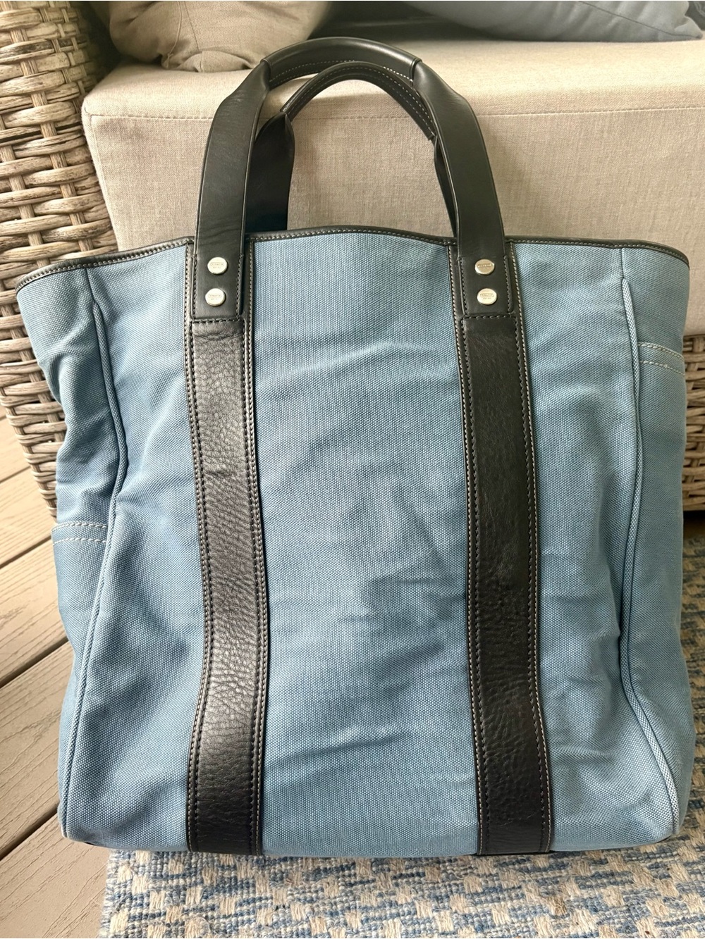 Vintage Coach Bleecker Canvas Tote Bag Gray Blue Leather Trim USA Style 5723 - Picture 10 of 12